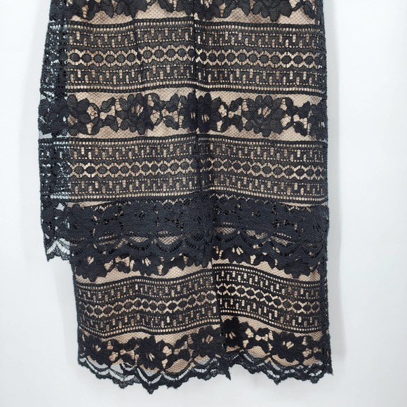 3/$25 R&M Richards Lace Cocktail Dress 6 Sheath Tiered Layered Square Neck Black - Picture 7 of 10